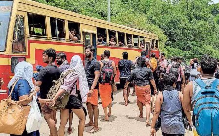എരുമേലിയില് വാഹന നിയന്ത്രണത്തിൽ പ്രതിഷേധിച്ച് തെലങ്കാനയില്നിന്നുള്ള തീര്ഥാടകര്