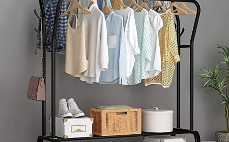 Buy Lukzer Multipurpose Curved Double Garment Rack Heavy Duty Cloth Metal Rail with 2 Bottom Shelf Coat Stand (Black, 128 x 110 x 33cm)