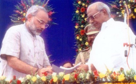 25 years as Head of Government; PM Narendra Modi shares picture of himself taking oath as Gujarat Chief Minister