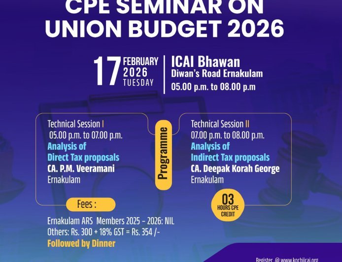 ICAI Ernakulam to Host CPE Seminar on Union Budget 2026 on February 17