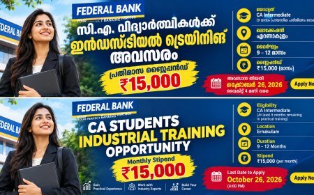 Federal Bank Invites Applications for CA Industrial Training Programme; ₹15,000 Monthly Stipend